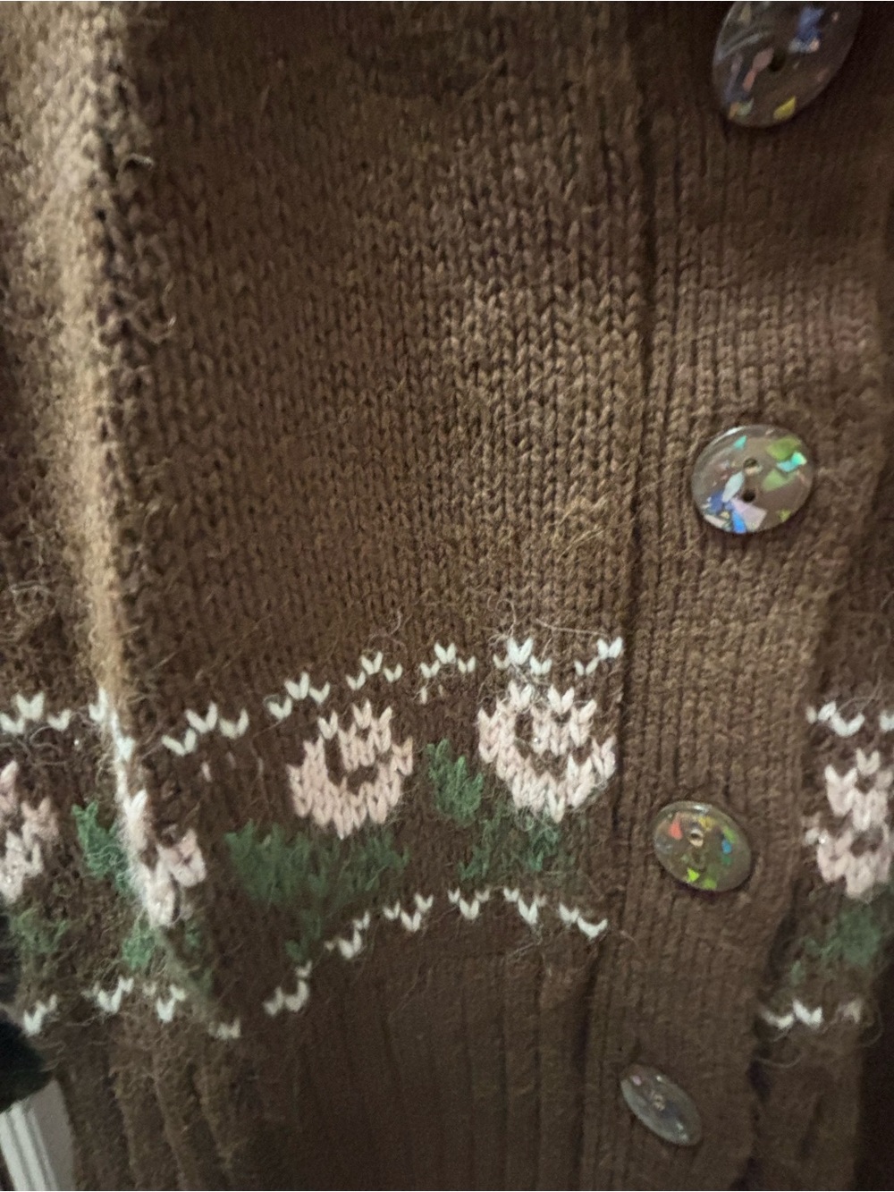 Urban Outfitters Kimchi Blue Brown Knit Cardigan with Pink & Green Floral Trim - Picture 2 of 8